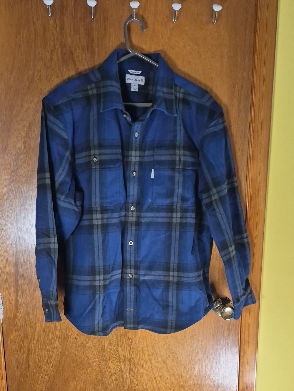 Carhartt Blue and Black Plaid Heavy Flannel Shirt Size L